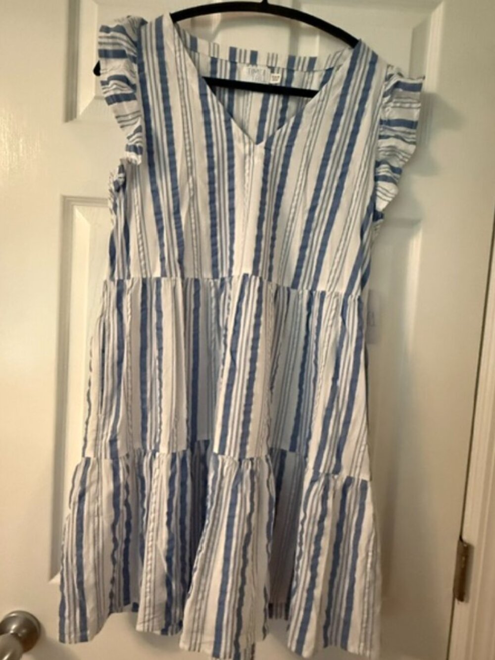 Time and True Seersucker Flutter Sleeve Dress - S - NWT